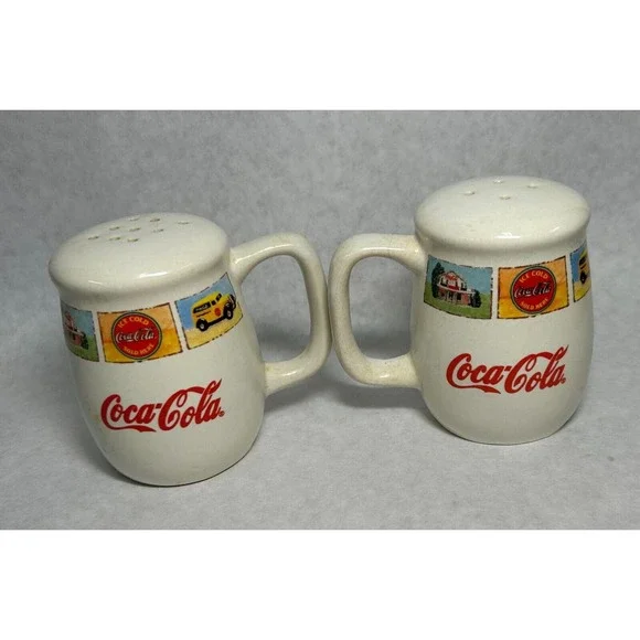 Authentic Retro Vintage Coca Cola Ceramic Salt & Pepper Shakers by Gibson - Picture 2 of 4